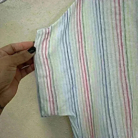 Rails Womens Small Blouse S/S Woven Button V Neck Stripe Pink Blue Green TC1 - Picture 5 of 7